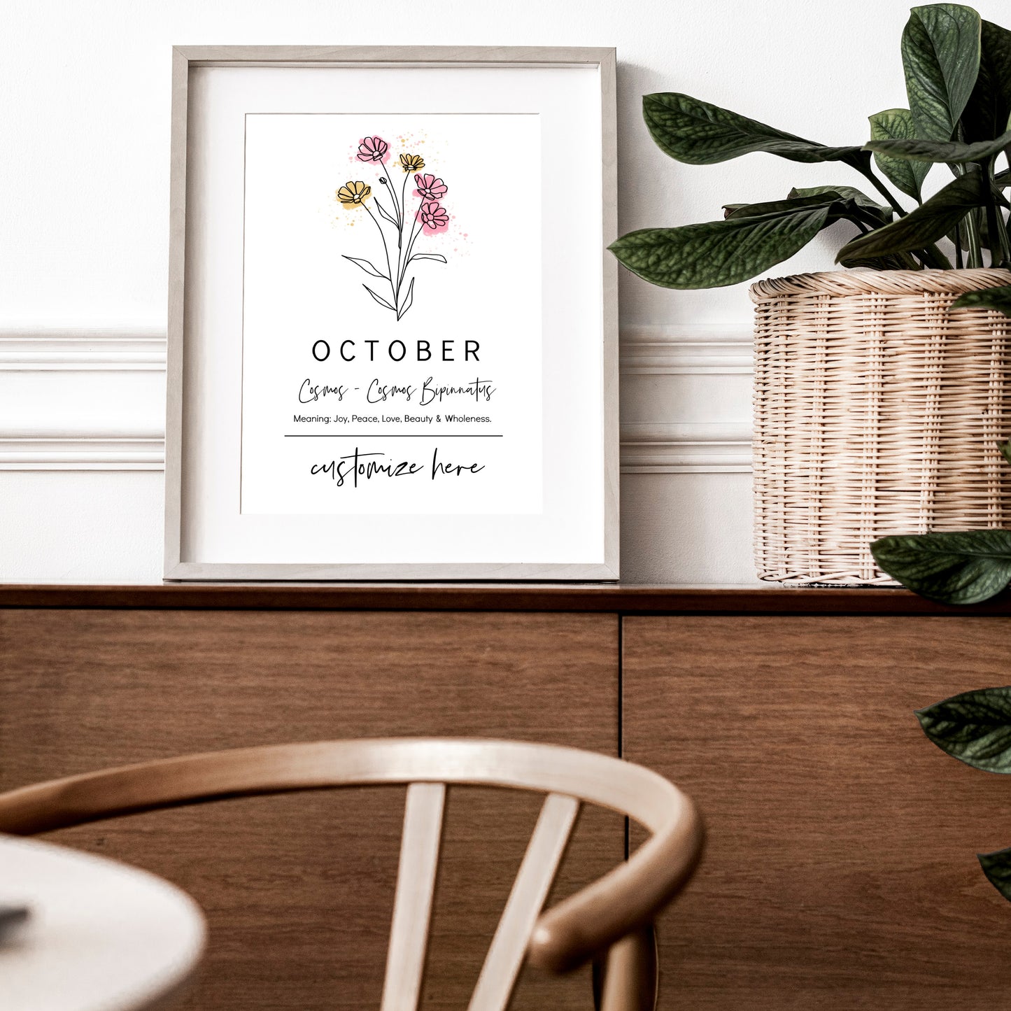 You Choose Birth Flower Personalized Name Unframed Art Print | Custom Gift for Birthdays | Nursery Wall Decor