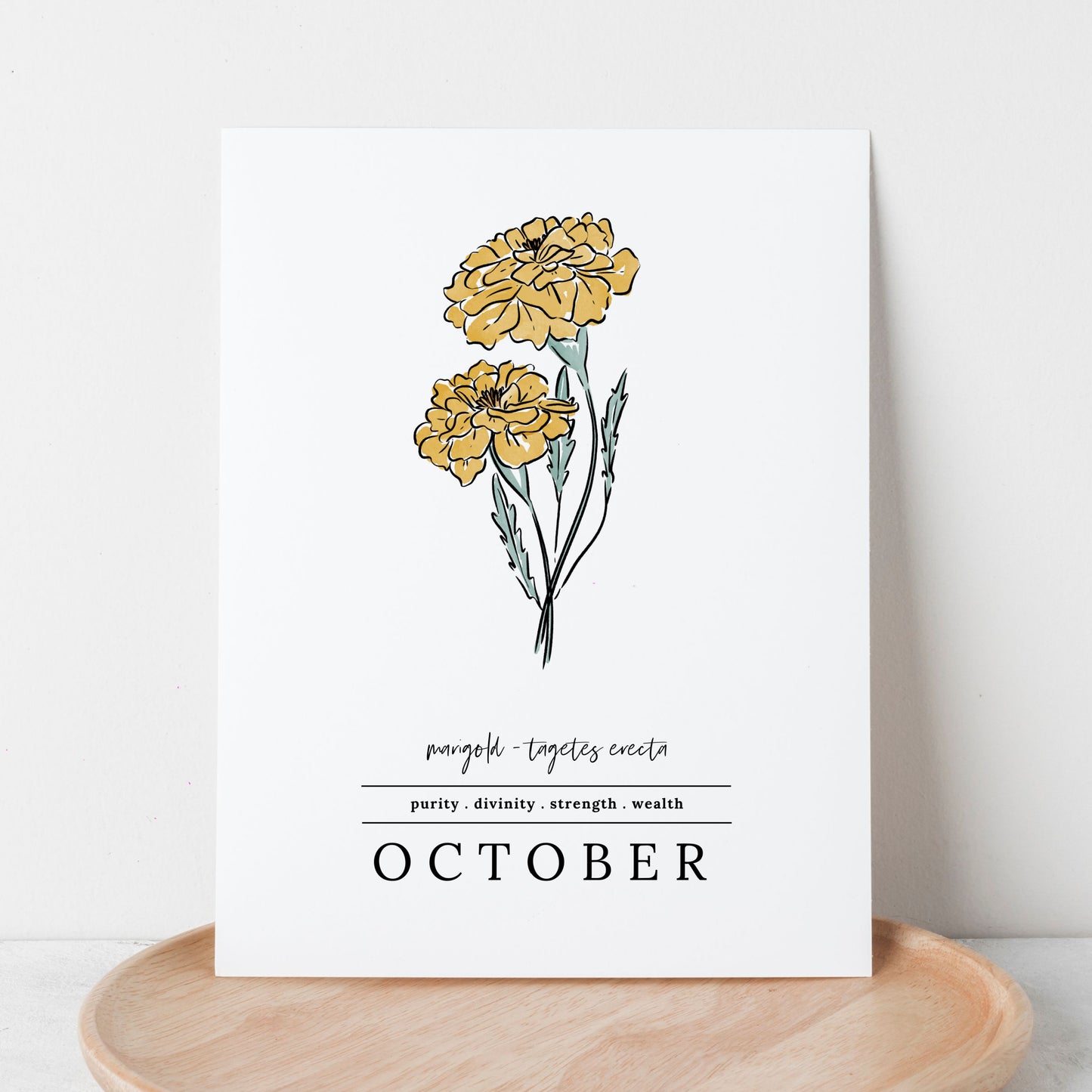 October Marigold Birth Flower Unframed Art Print | Illustrated Floral Art