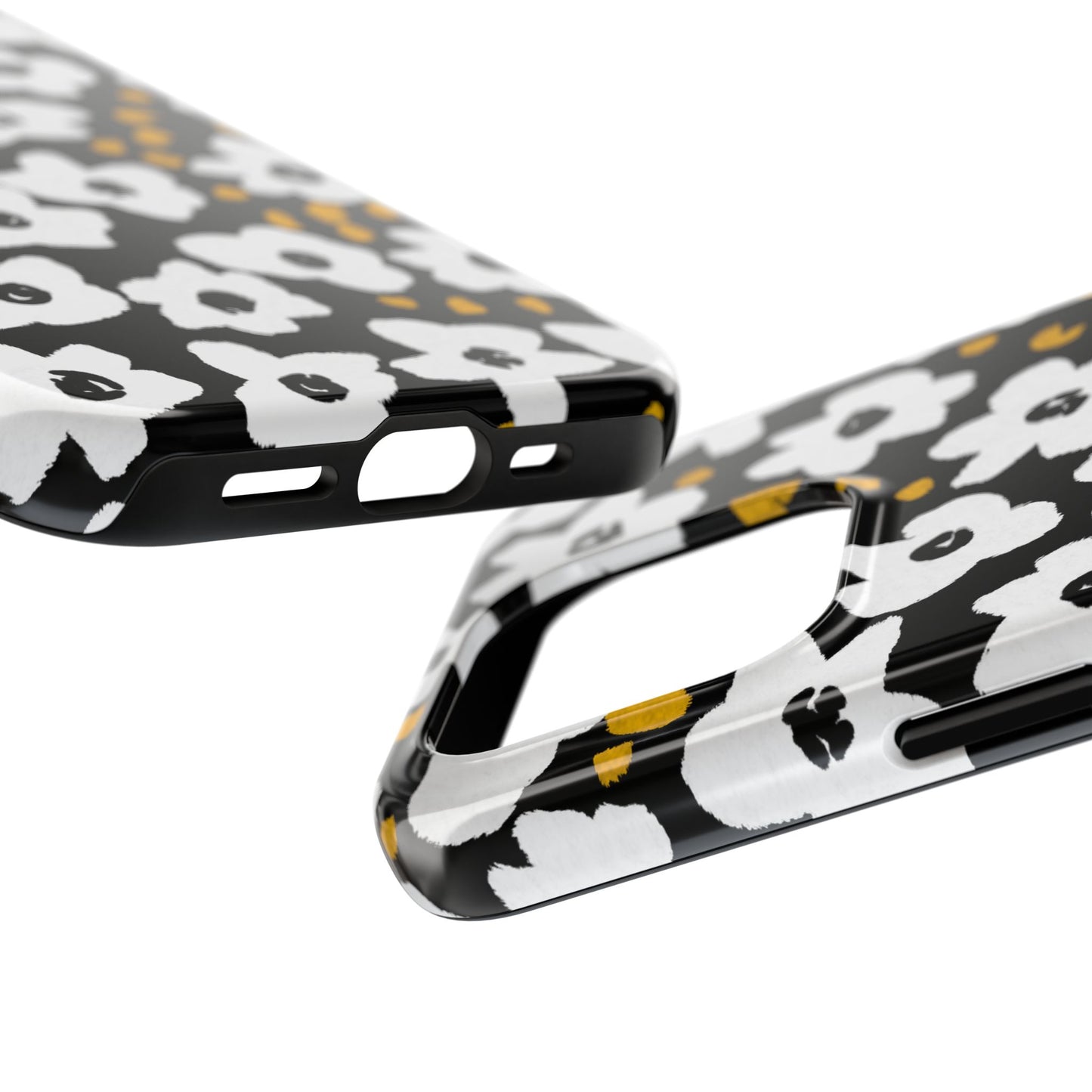 White Blooms | Black Tough Phone Cases | Nature Inspired iPhone Cover