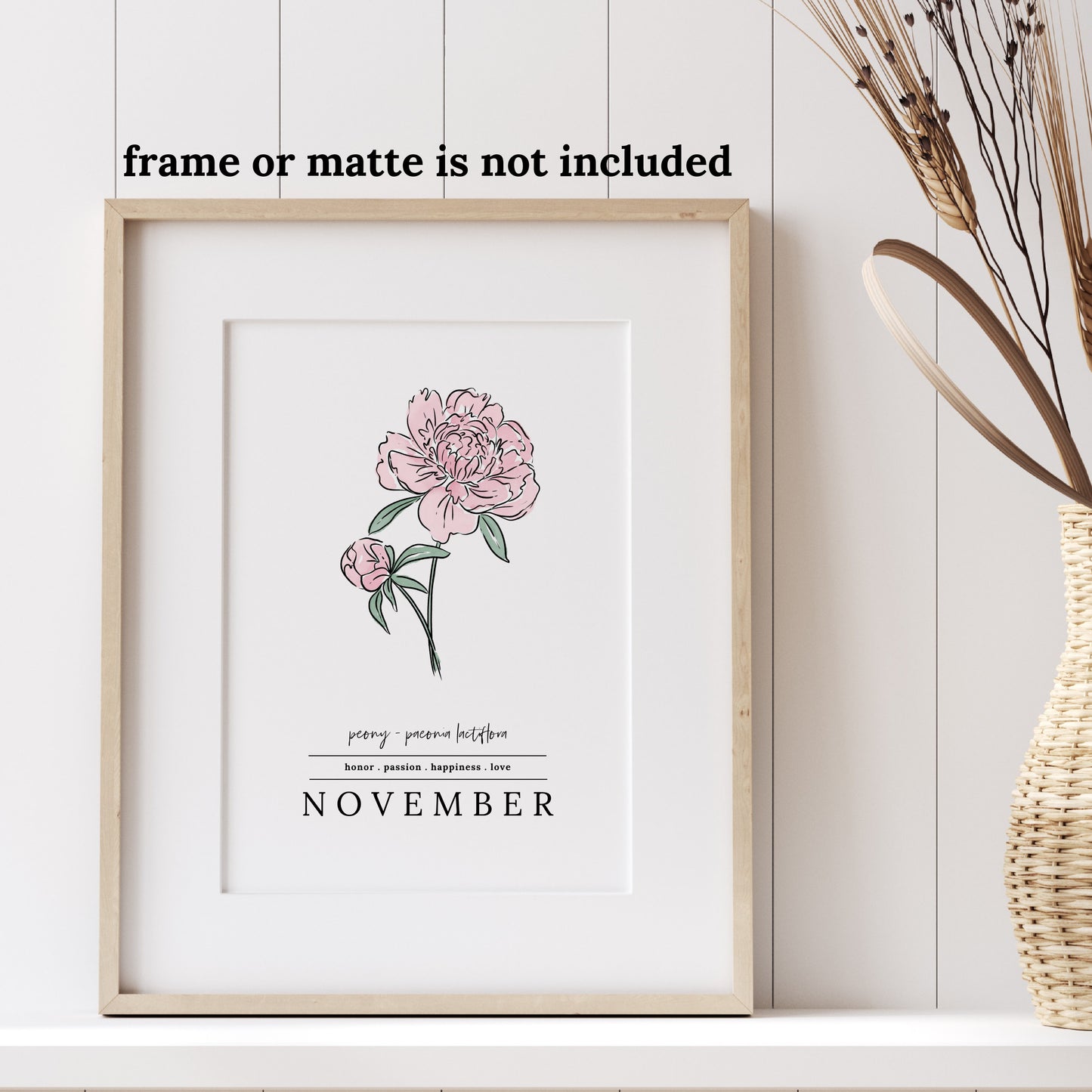 November Peony Birth Flower Unframed Art Print | Illustrated Floral Art