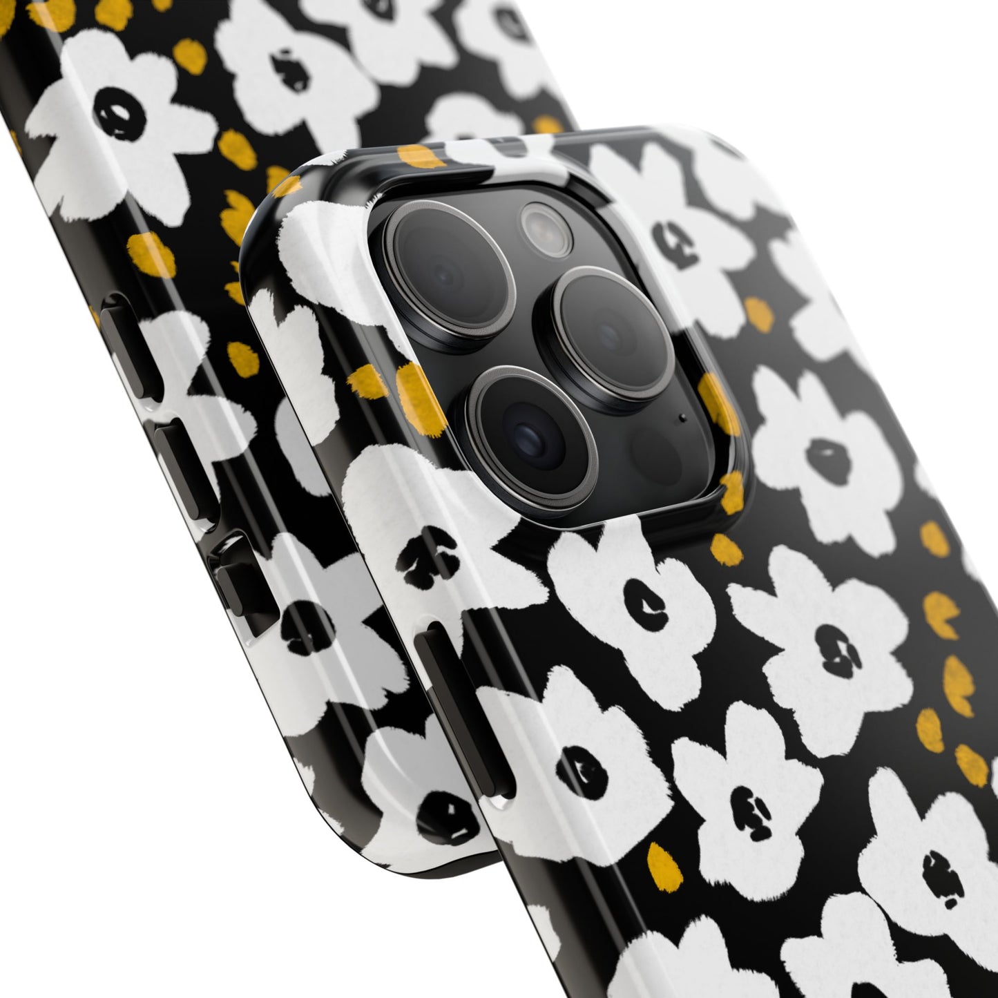 White Blooms | Black Tough Phone Cases | Nature Inspired iPhone Cover