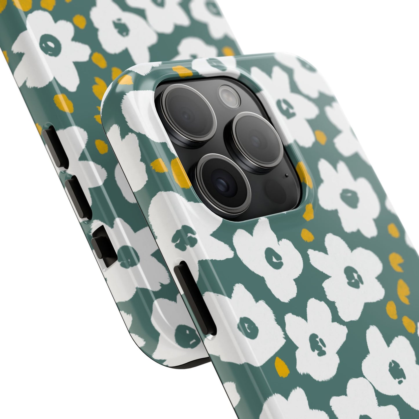 White Blooms | Hunter Green Tough Phone Cases | Nature Inspired iPhone Cover