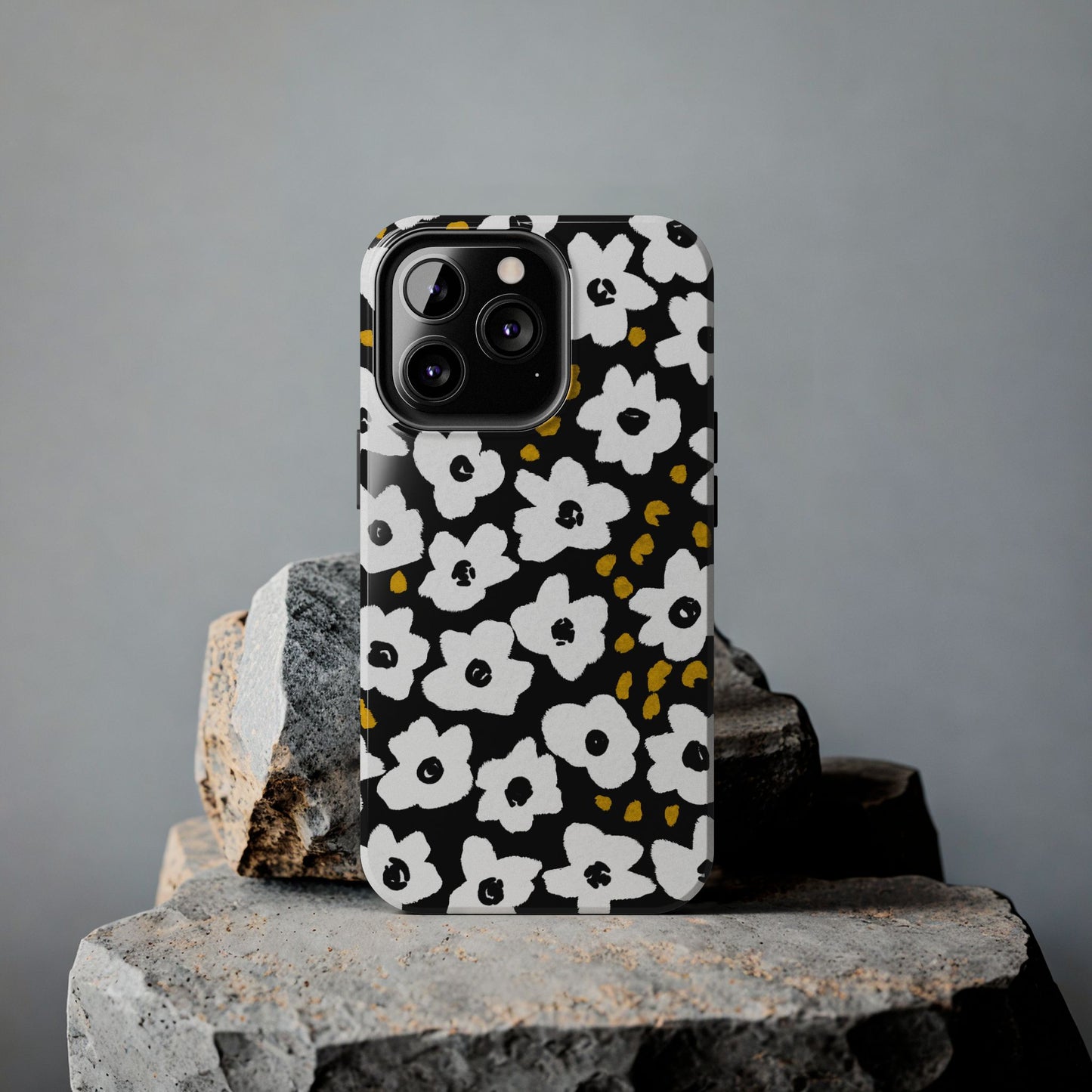 White Blooms | Black Tough Phone Cases | Nature Inspired iPhone Cover
