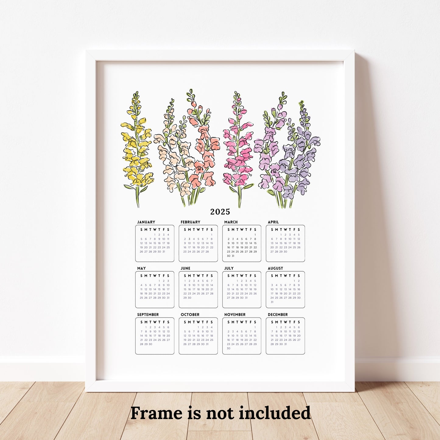 2025 Calendar Print | Watercolor Floral At A Glance Unframed Art | Office Wall Decor | Family & Coworker Gift