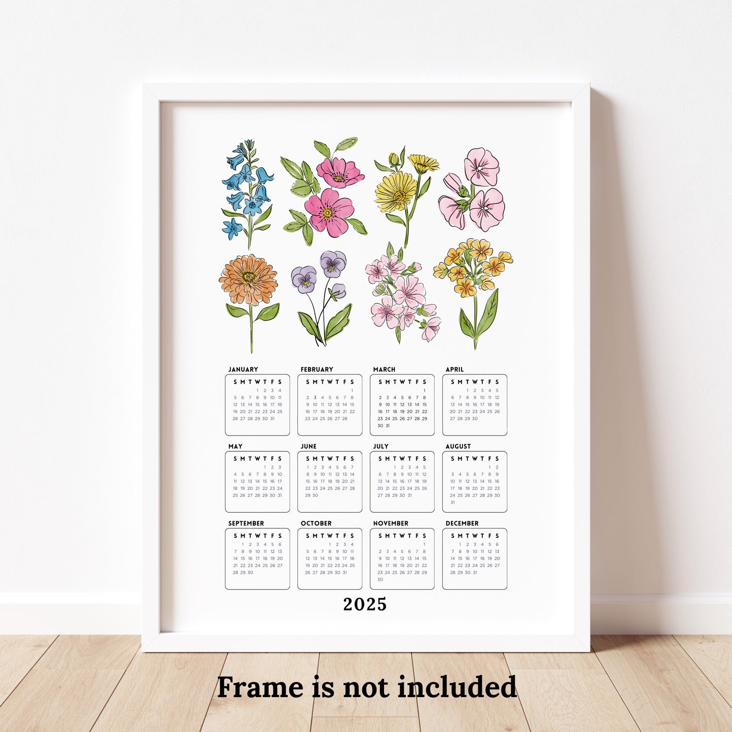 2025 Calendar Print | Watercolor Floral At A Glance Unframed Art | Office Wall Decor | Family & Coworker Gift