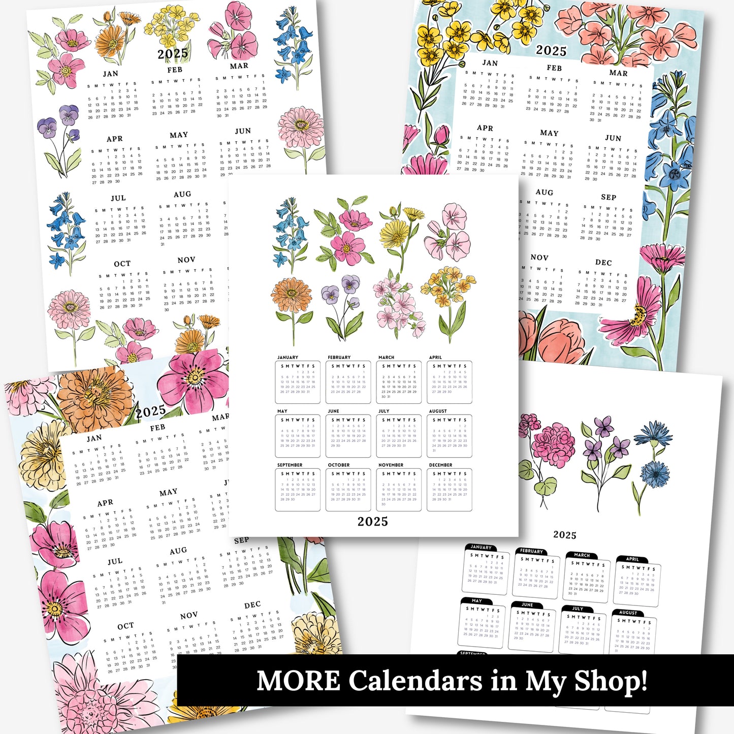 2025 Calendar Print | Watercolor Floral At A Glance Unframed Art | Office Wall Decor | Family & Coworker Gift