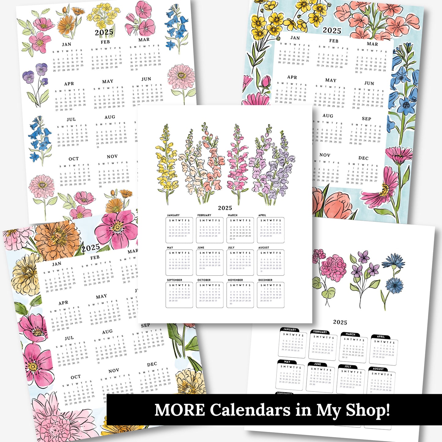 2025 Calendar Print | Watercolor Floral At A Glance Unframed Art | Office Wall Decor | Family & Coworker Gift