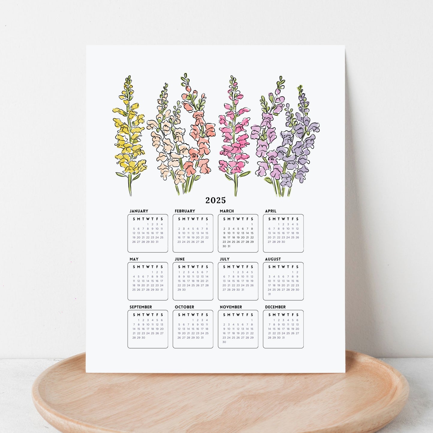 2025 Calendar Print | Watercolor Floral At A Glance Unframed Art | Office Wall Decor | Family & Coworker Gift