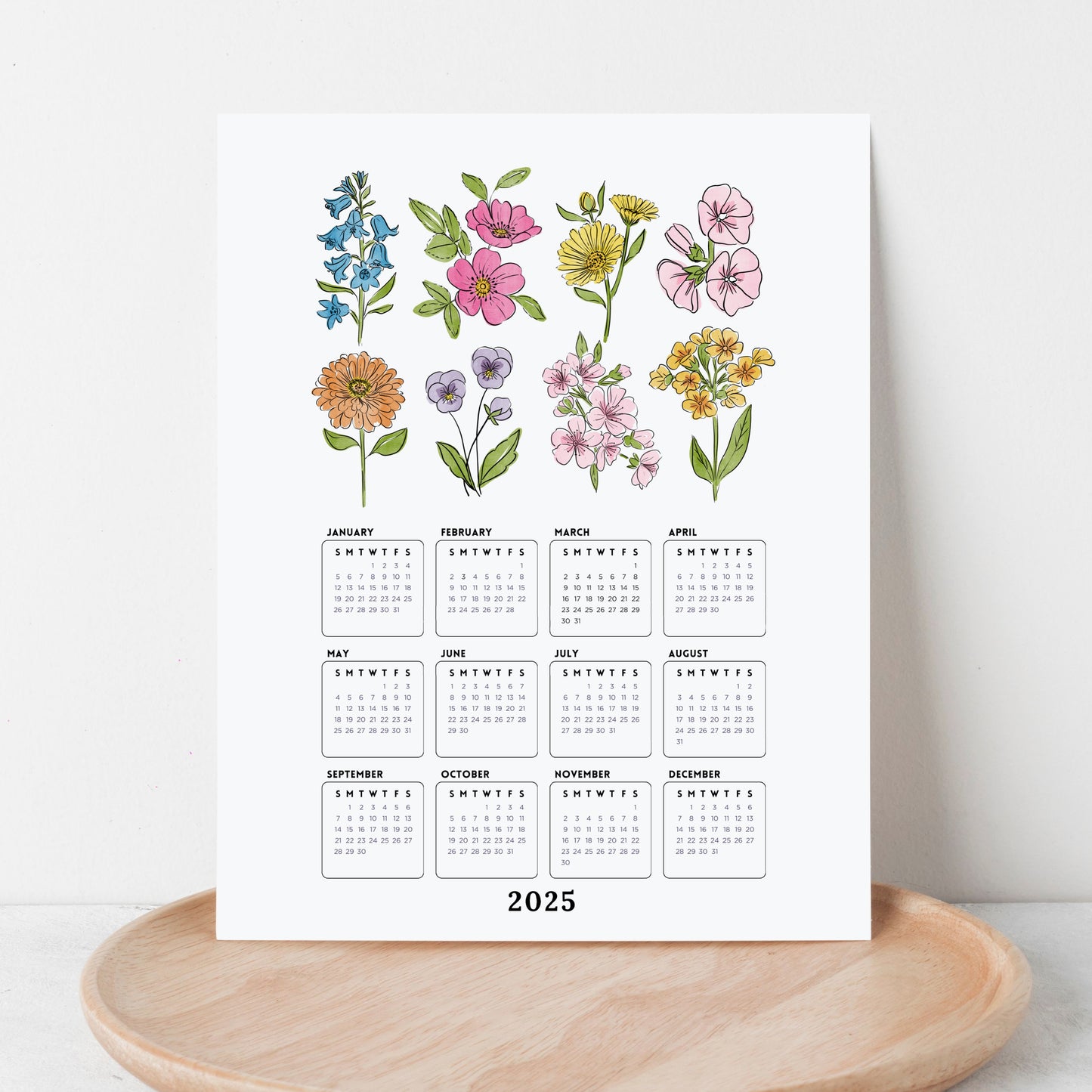 2025 Calendar Print | Watercolor Floral At A Glance Unframed Art | Office Wall Decor | Family & Coworker Gift