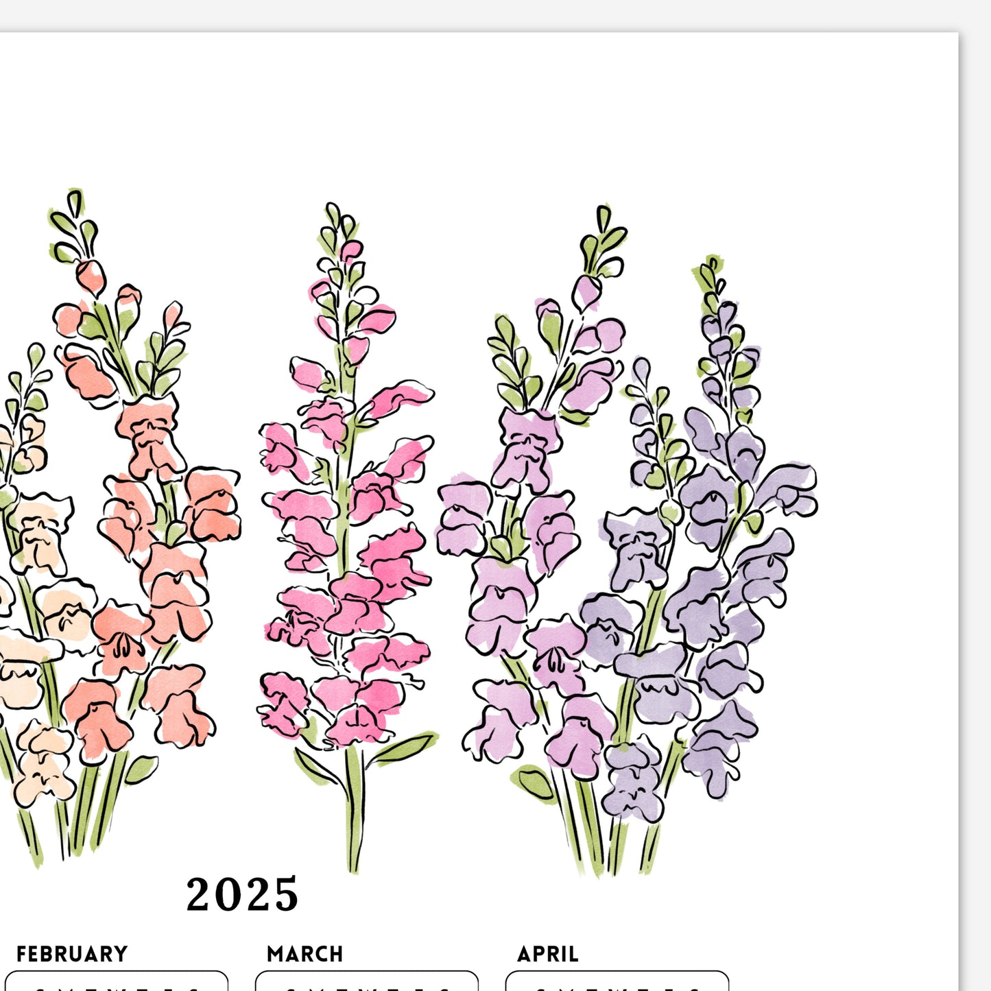 2025 Calendar Print | Watercolor Floral At A Glance Unframed Art | Office Wall Decor | Family & Coworker Gift
