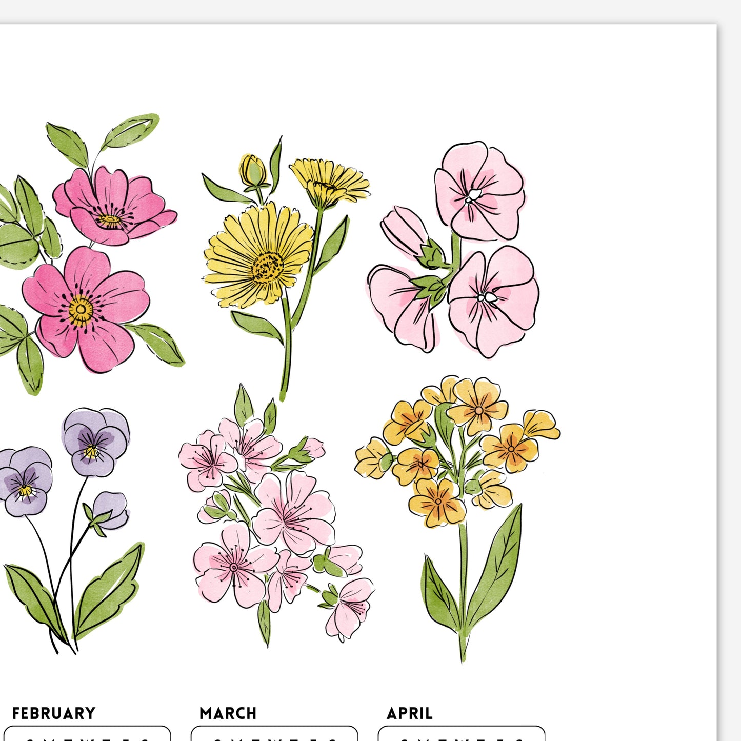 2025 Calendar Print | Watercolor Floral At A Glance Unframed Art | Office Wall Decor | Family & Coworker Gift