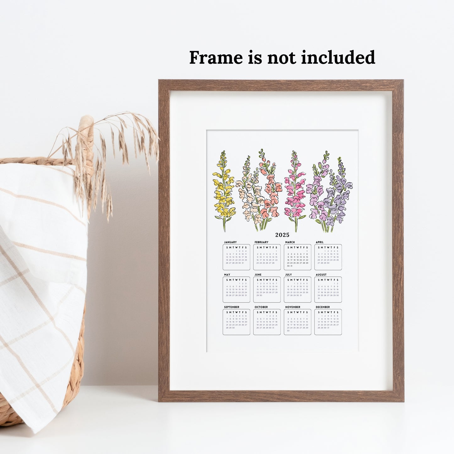 2025 Calendar Print | Watercolor Floral At A Glance Unframed Art | Office Wall Decor | Family & Coworker Gift