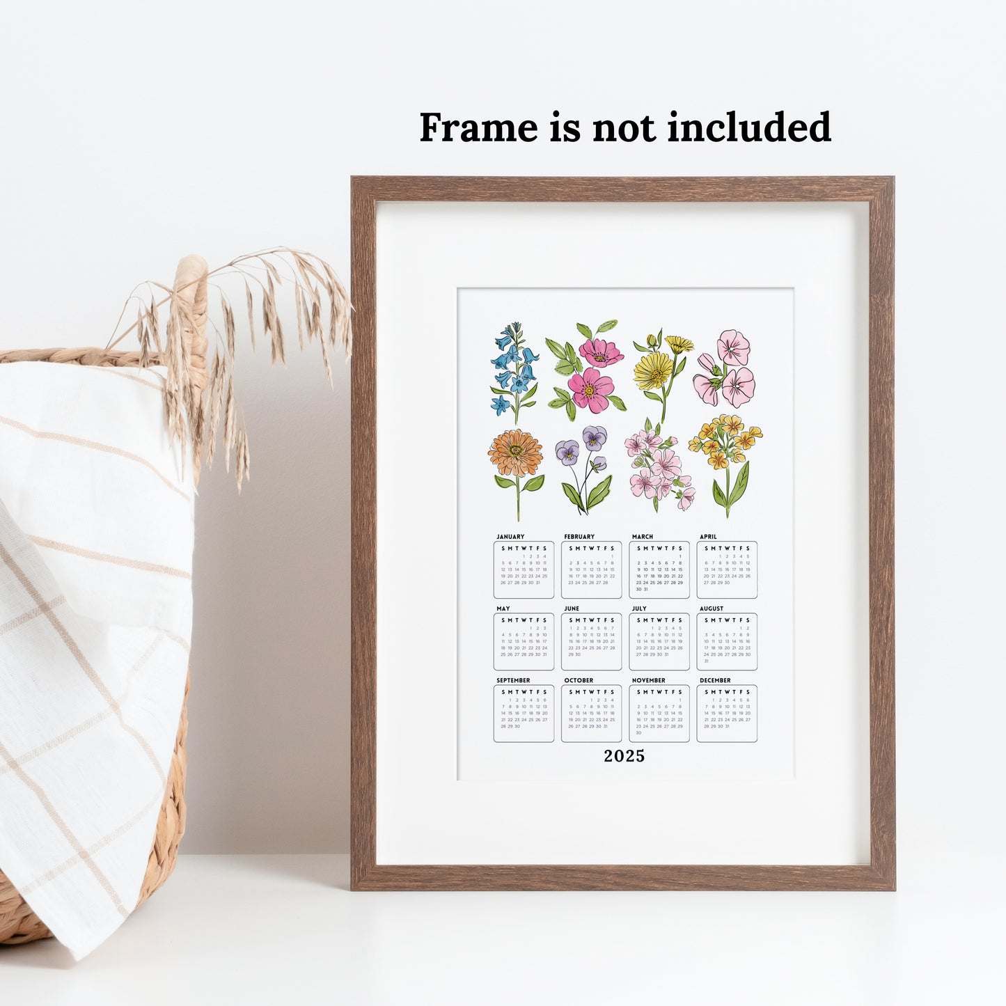 2025 Calendar Print | Watercolor Floral At A Glance Unframed Art | Office Wall Decor | Family & Coworker Gift
