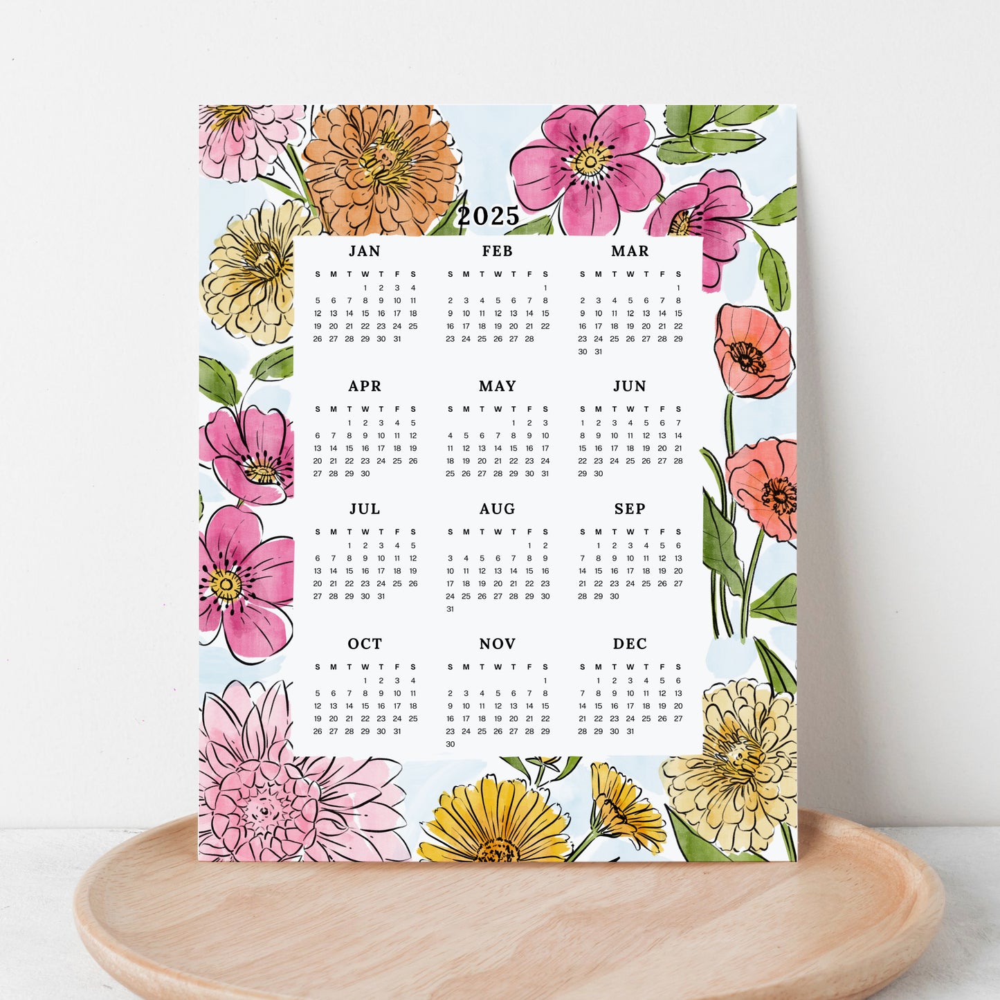2025 Calendar Print | Watercolor Floral At A Glance Unframed Art | Office Wall Decor | Family & Coworker Gift