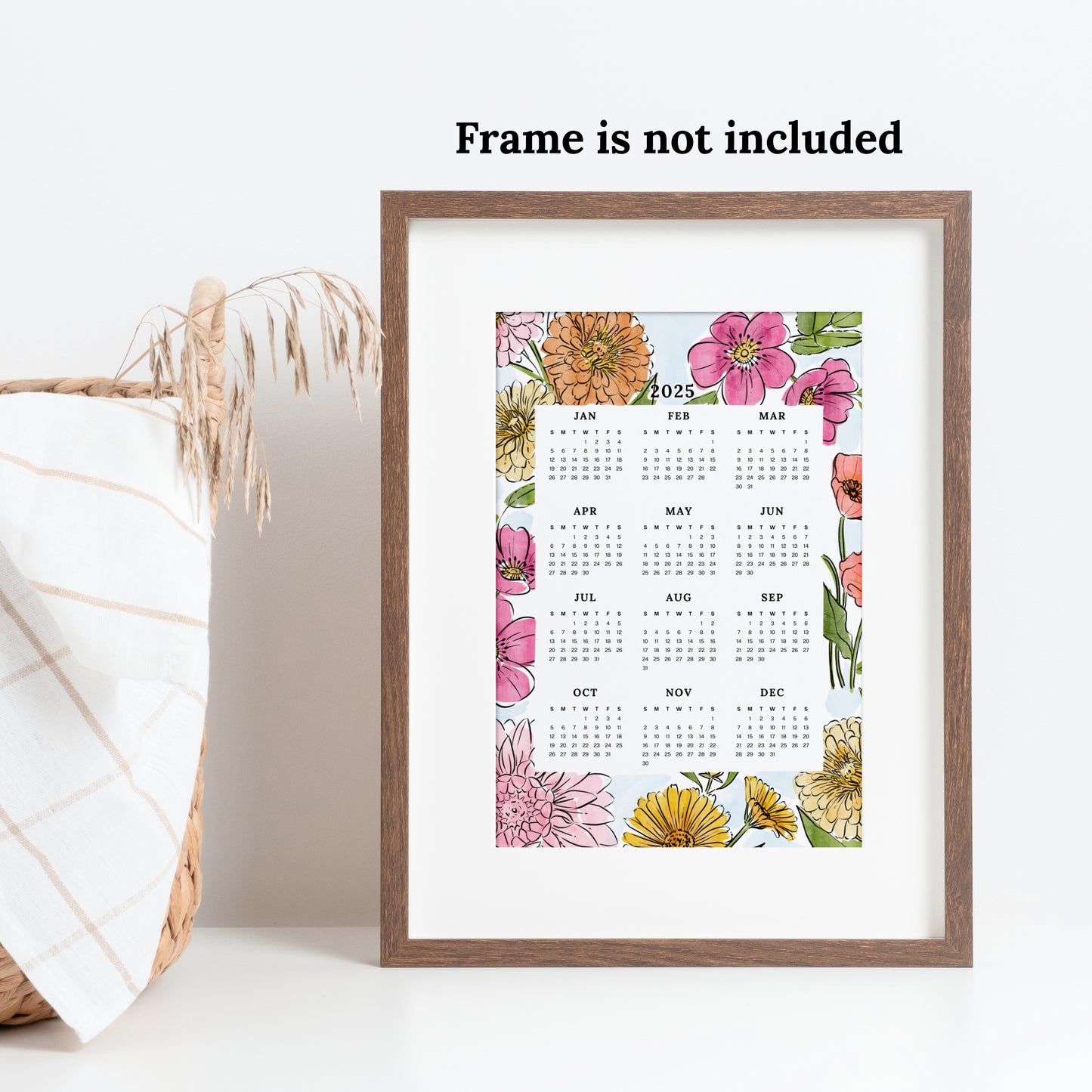 2025 Calendar Print | Watercolor Floral At A Glance Unframed Art | Office Wall Decor | Family & Coworker Gift