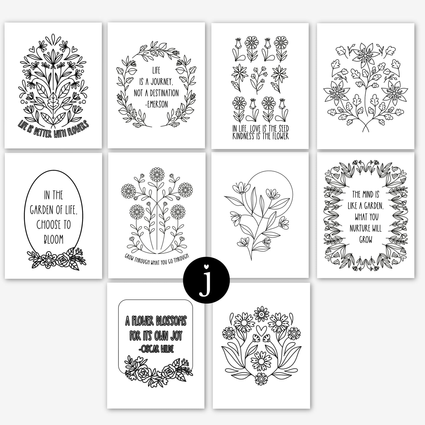 25 Pk Planting Positivity Large Print Floral Coloring Pages | Mindful Nature Themed Illustrations