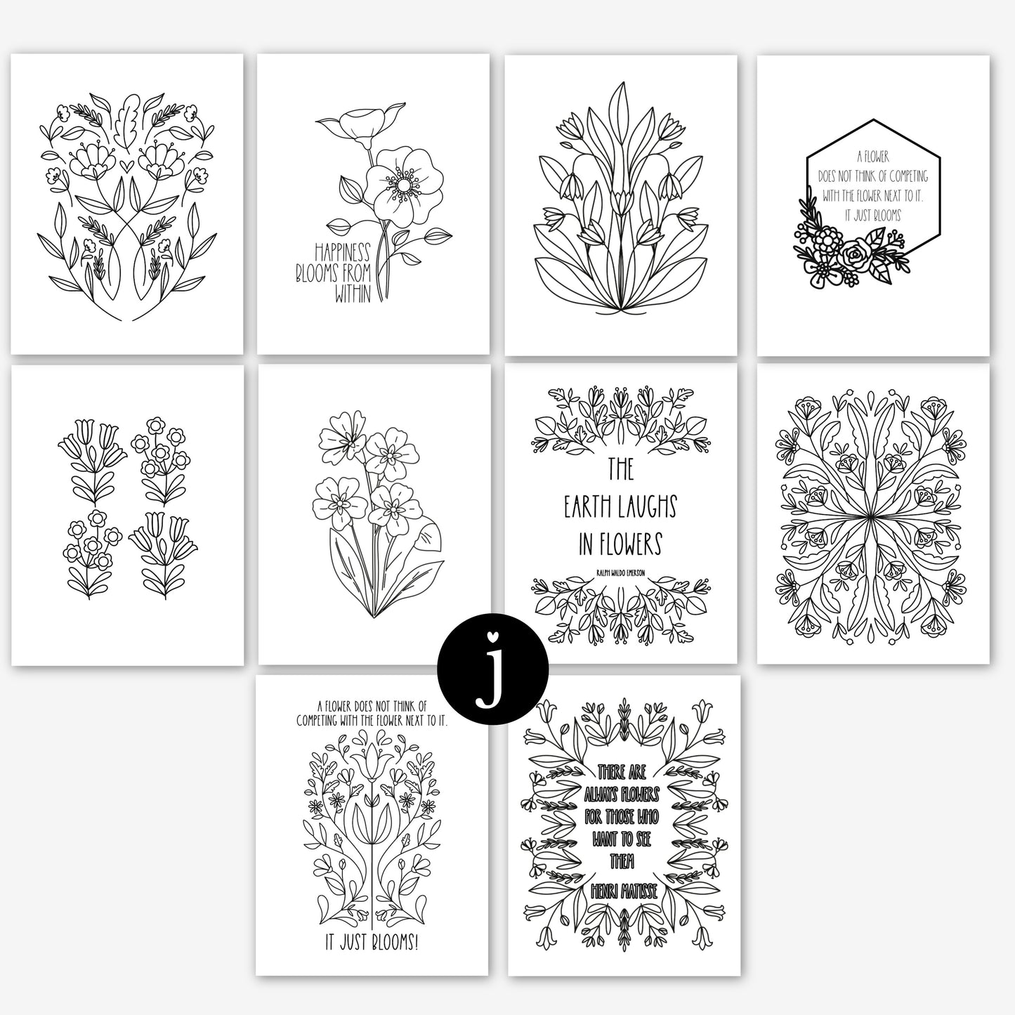 25 Pk Planting Positivity Large Print Floral Coloring Pages | Mindful Nature Themed Illustrations