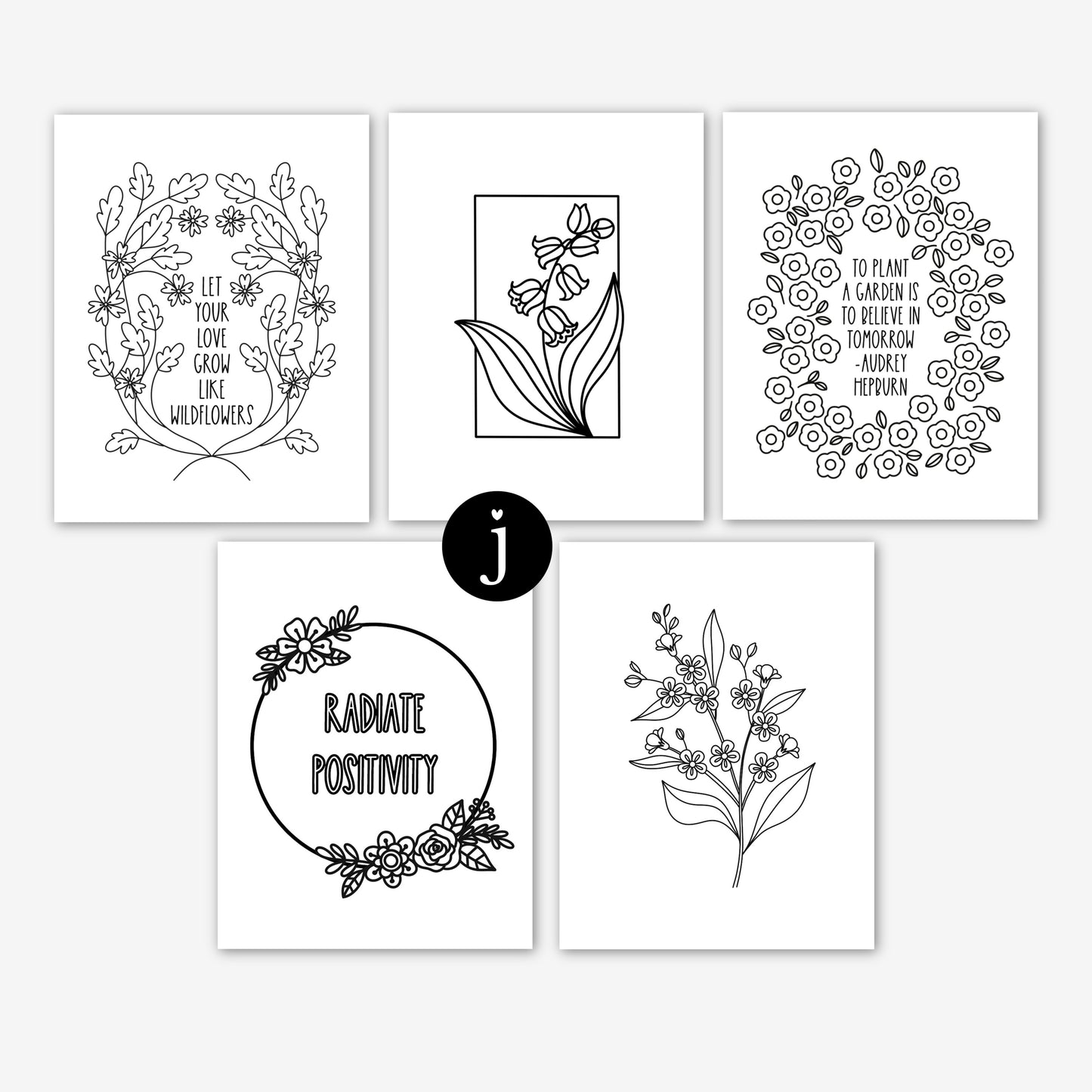 25 Pk Planting Positivity Large Print Floral Coloring Pages | Mindful Nature Themed Illustrations