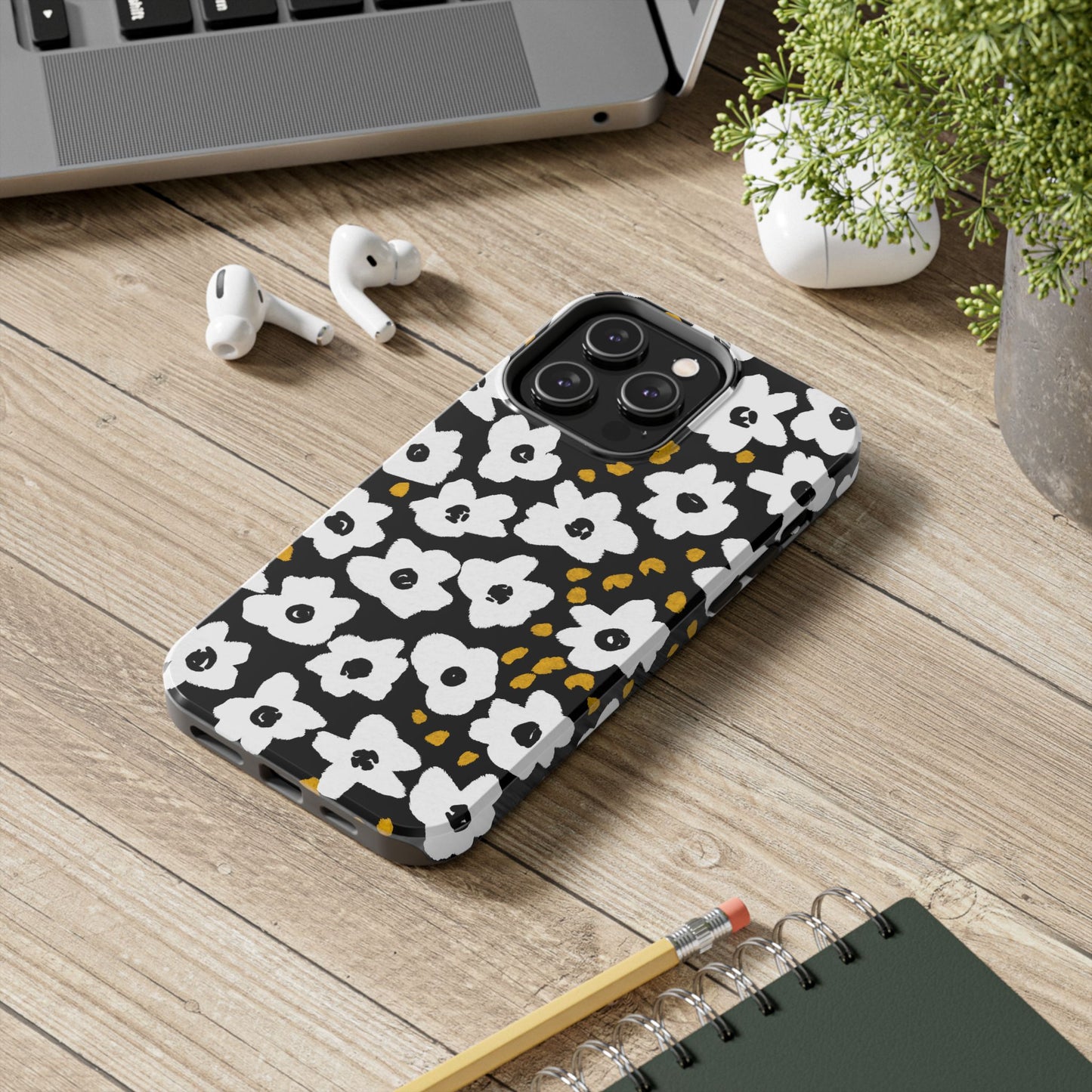 White Blooms | Black Tough Phone Cases | Nature Inspired iPhone Cover