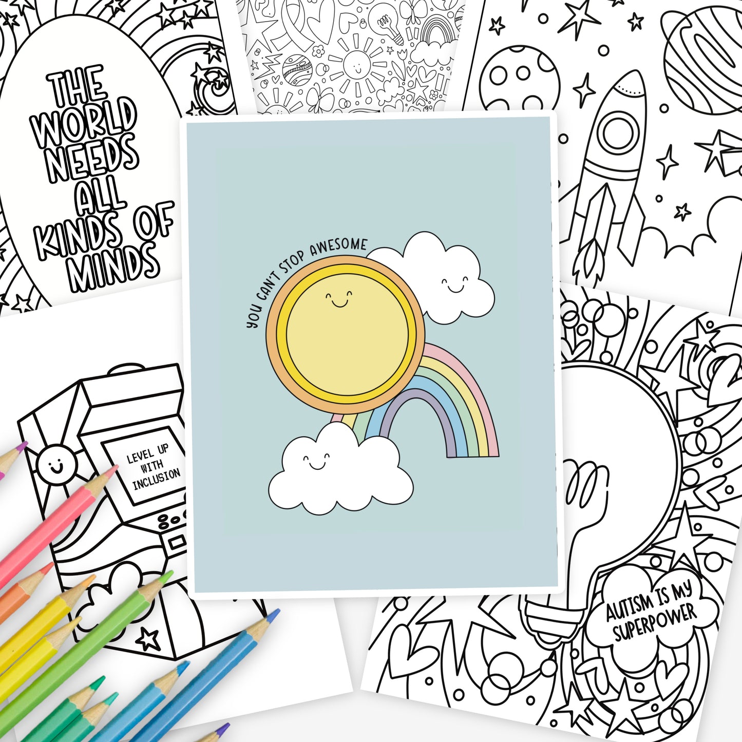 30Pk Celebrate Autism Coloring Sheets | Neurodiversity Inclusion & Acceptance | Hand-Drawn Coloring Pages By An Autism Momma + Color Tester Pages