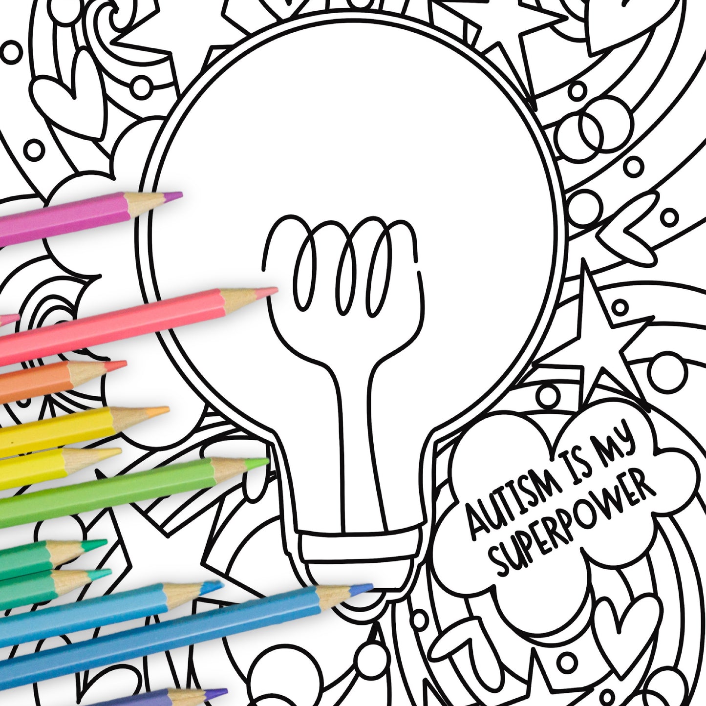 30Pk Celebrate Autism Coloring Sheets | Neurodiversity Inclusion & Acceptance | Hand-Drawn Coloring Pages By An Autism Momma + Color Tester Pages