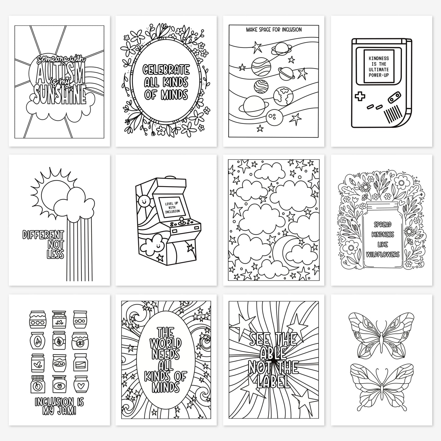 30Pk Celebrate Autism Coloring Sheets | Neurodiversity Inclusion & Acceptance | Hand-Drawn Coloring Pages By An Autism Momma + Color Tester Pages