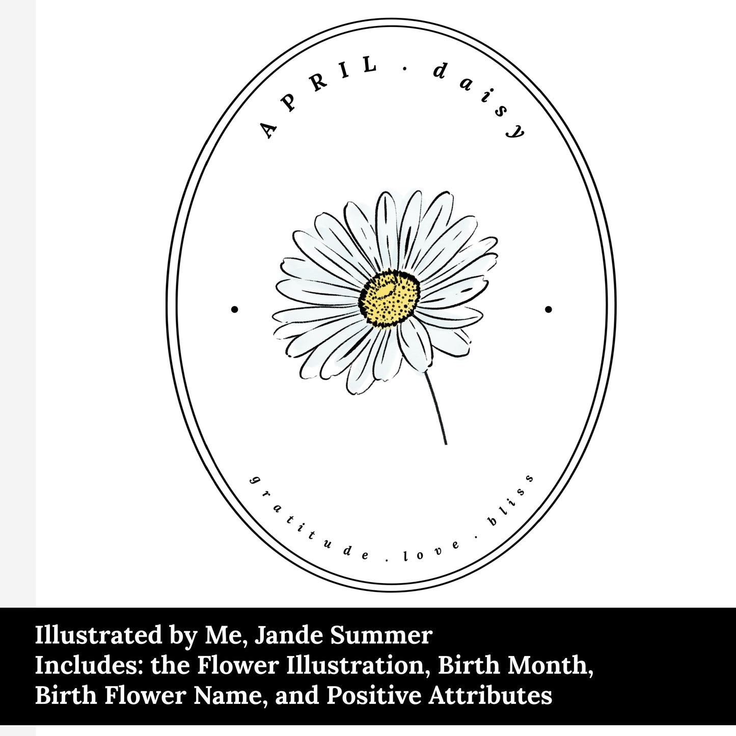 April Birth Flower Daisy | Cameo Watercolor Art Printable