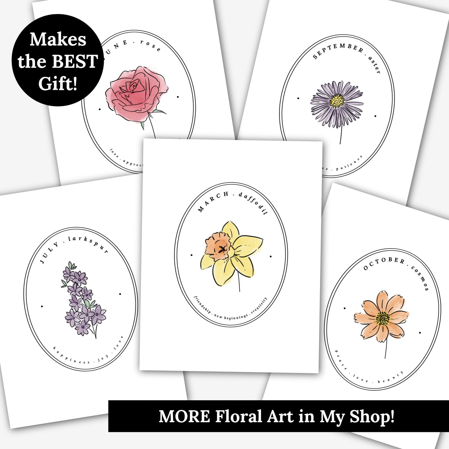 April Birth Flower Daisy | Cameo Watercolor Art Printable