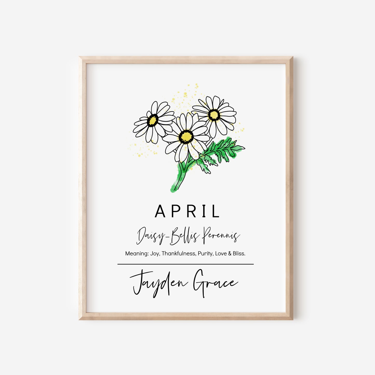 You Choose Birth Flower Personalized Name Unframed Art Print | Custom Gift for Birthdays | Nursery Wall Decor