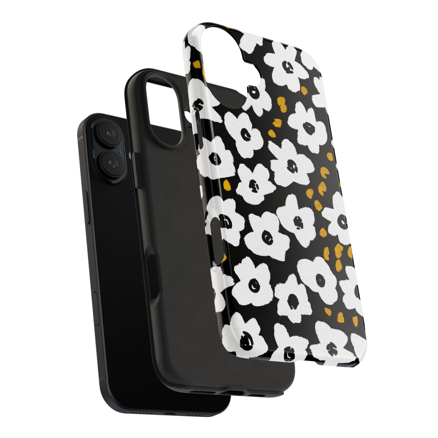 White Blooms | Black Tough Phone Cases | Nature Inspired iPhone Cover