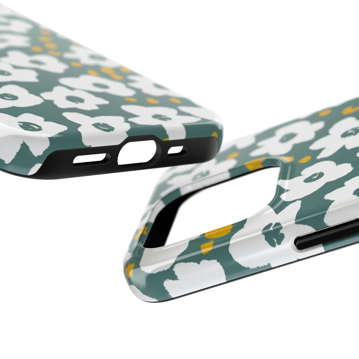 White Blooms | Hunter Green Tough Phone Cases | Nature Inspired iPhone Cover