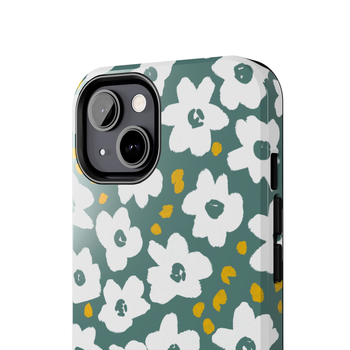 White Blooms | Hunter Green Tough Phone Cases | Nature Inspired iPhone Cover