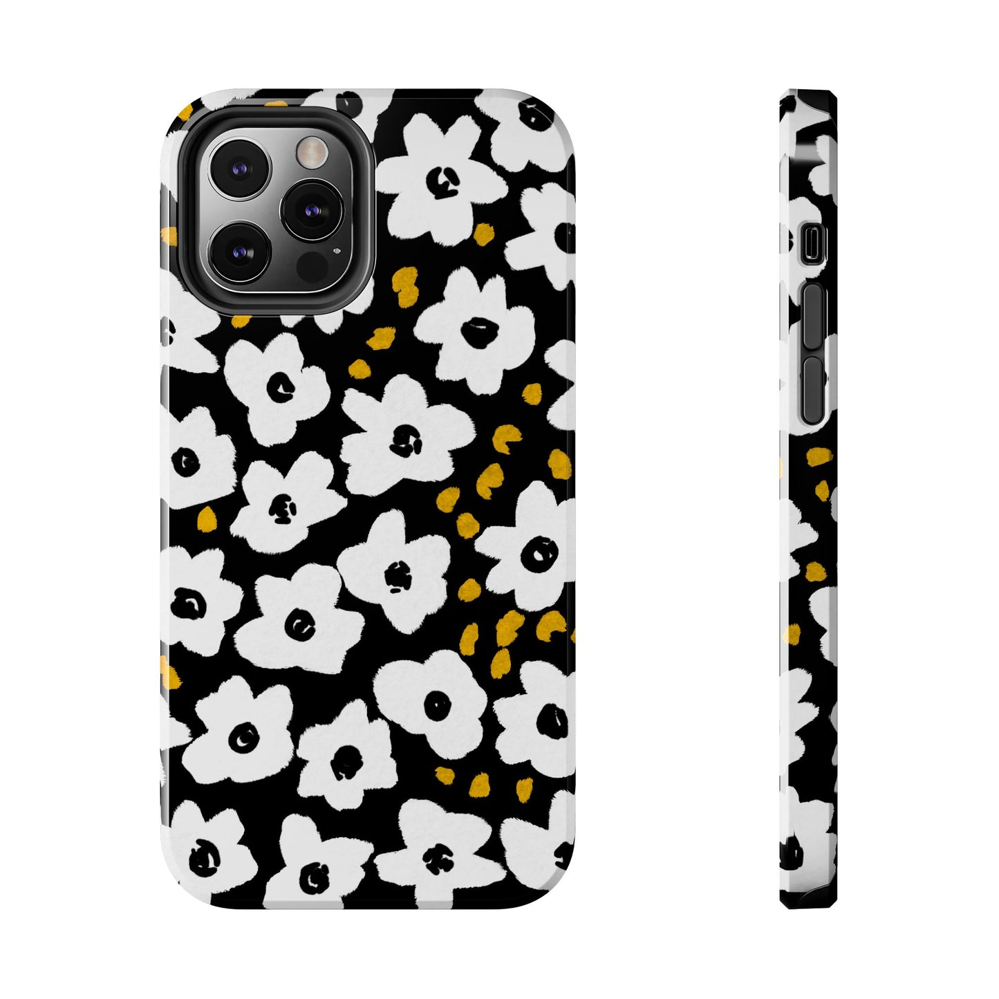 White Blooms | Black Tough Phone Cases | Nature Inspired iPhone Cover