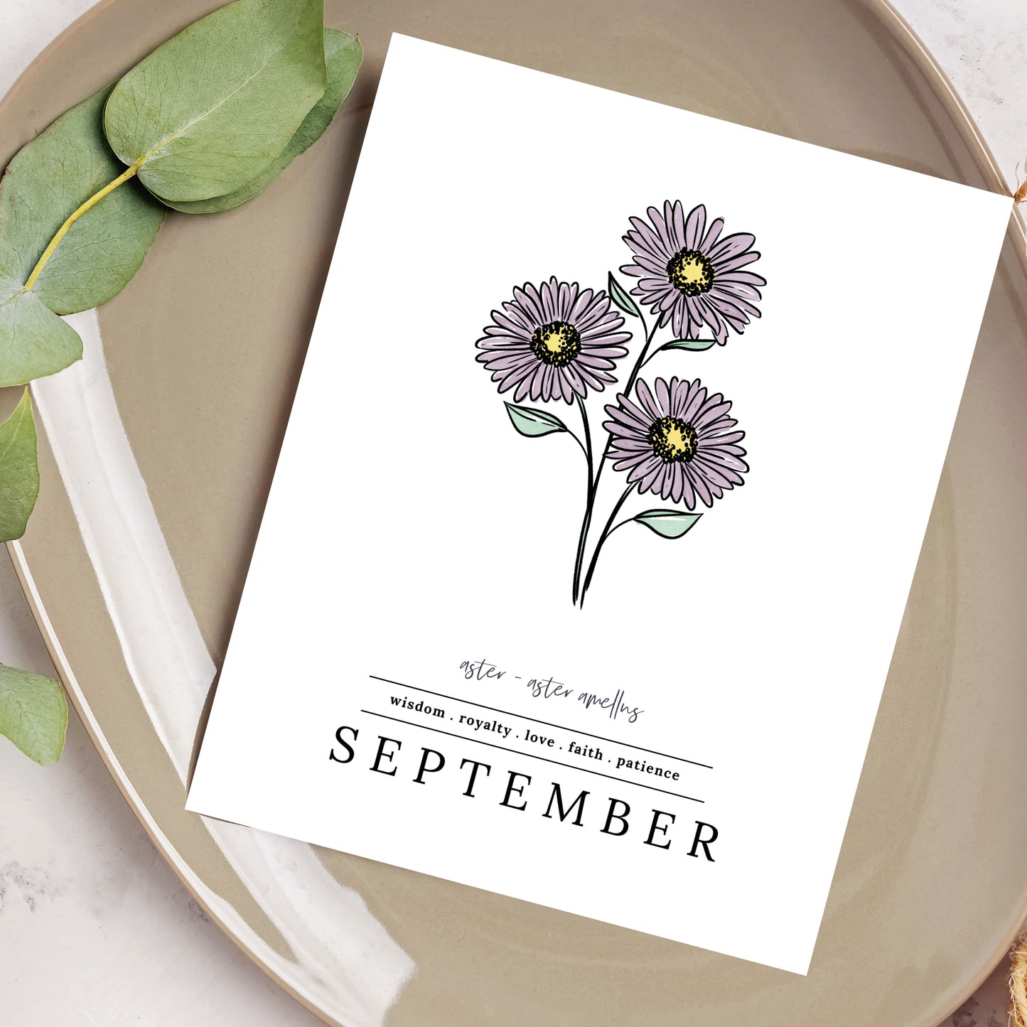 September Aster Birth Flower Unframed Art Print | Illustrated Floral Art