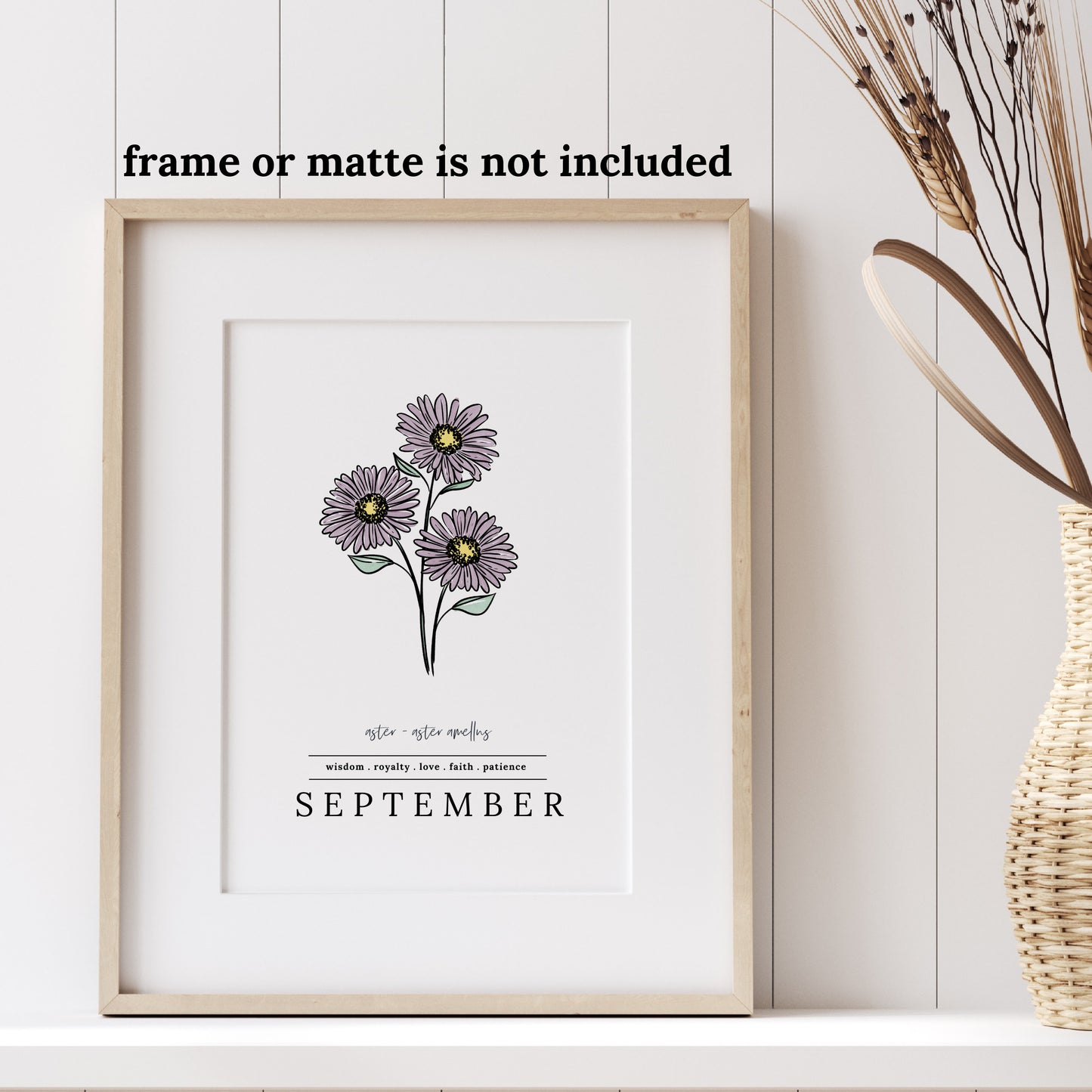 September Aster Birth Flower Unframed Art Print | Illustrated Floral Art