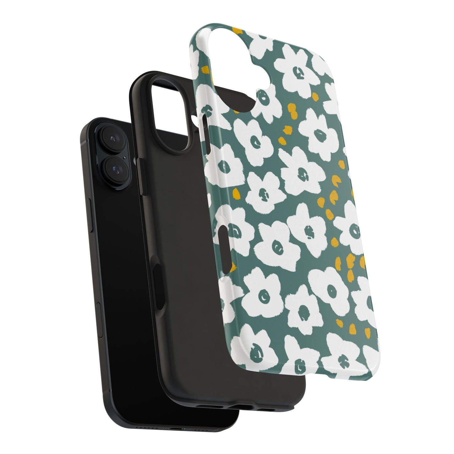 White Blooms | Hunter Green Tough Phone Cases | Nature Inspired iPhone Cover