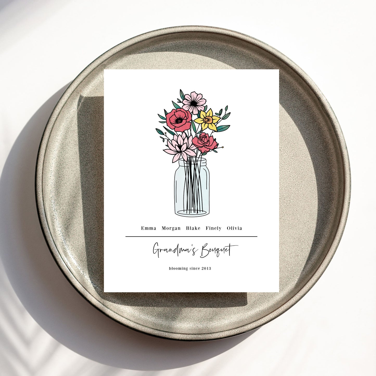 Birth Flower Bouquet Unframed Art Print | Up to 6 Names & Flowers | Gift for Mom and Grandma Family Flower Bunch