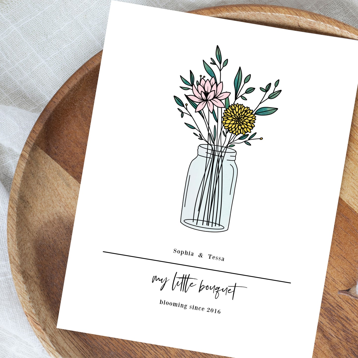 Birth Flower Bouquet Unframed Art Print | Up to 6 Names & Flowers | Gift for Mom and Grandma Family Flower Bunch