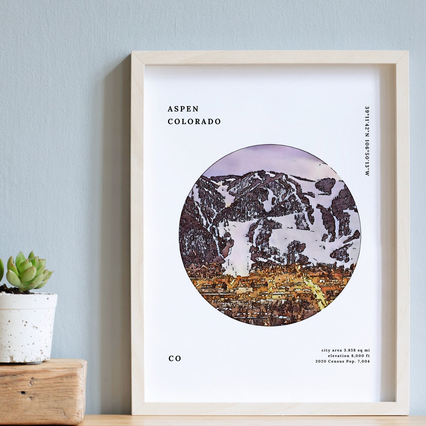 Aspen Colorado Facts & Watercolor Illustration Unframed Art Print | Gift for Wedding Vacation Souvenir