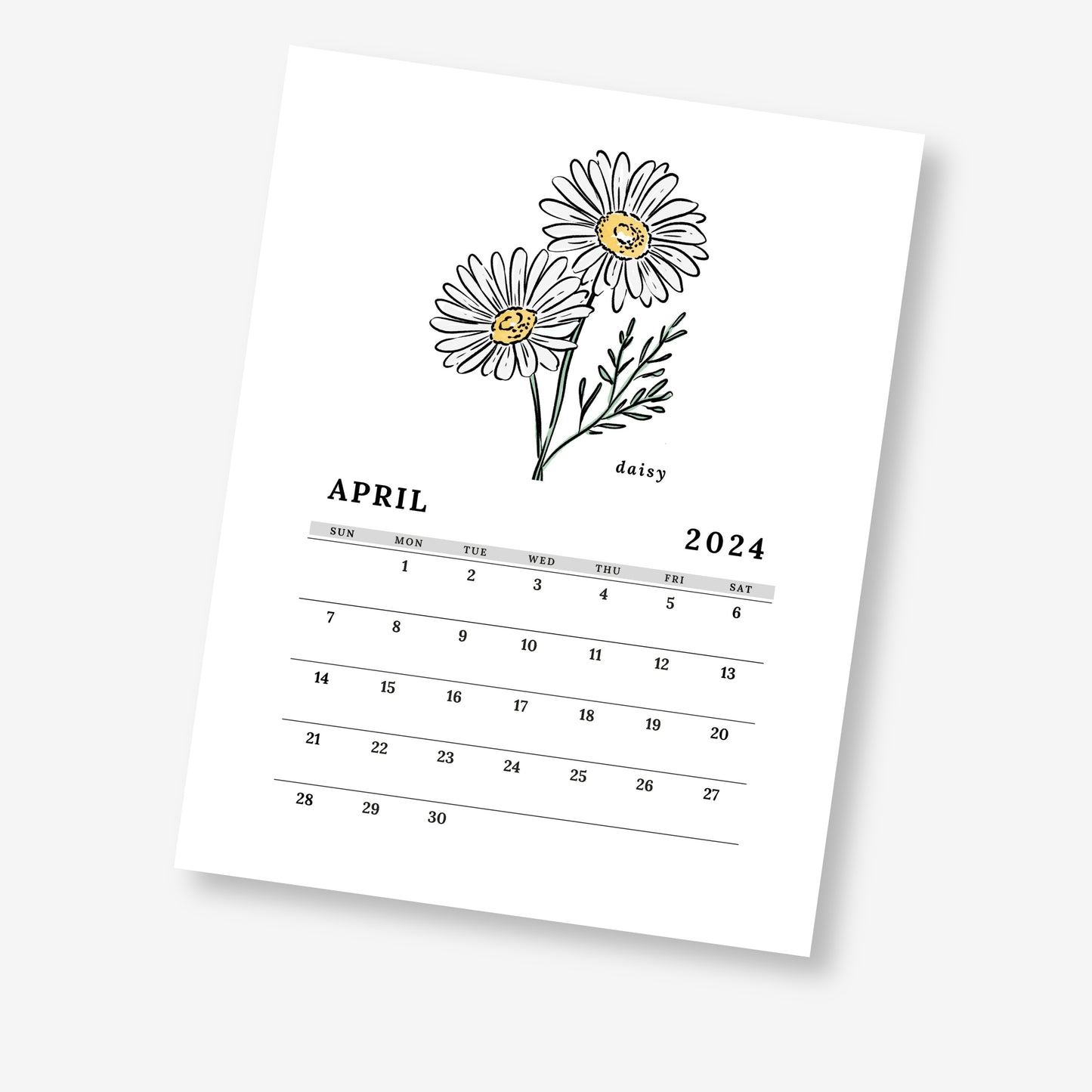 2024 Birth Flower + At A Glance Printable Calendar | Full Year 12 Months | Sunday & Monday Start Day | Digital Calendar