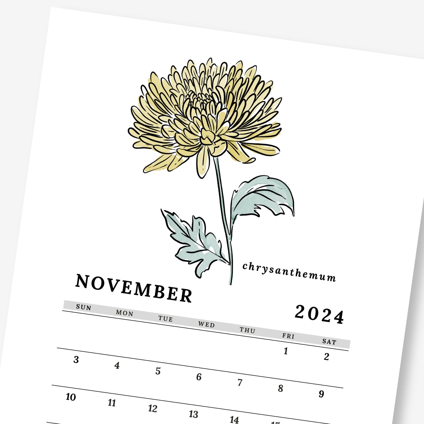 2024 Birth Flower + At A Glance Printable Calendar | Full Year 12 Months | Sunday & Monday Start Day | Digital Calendar