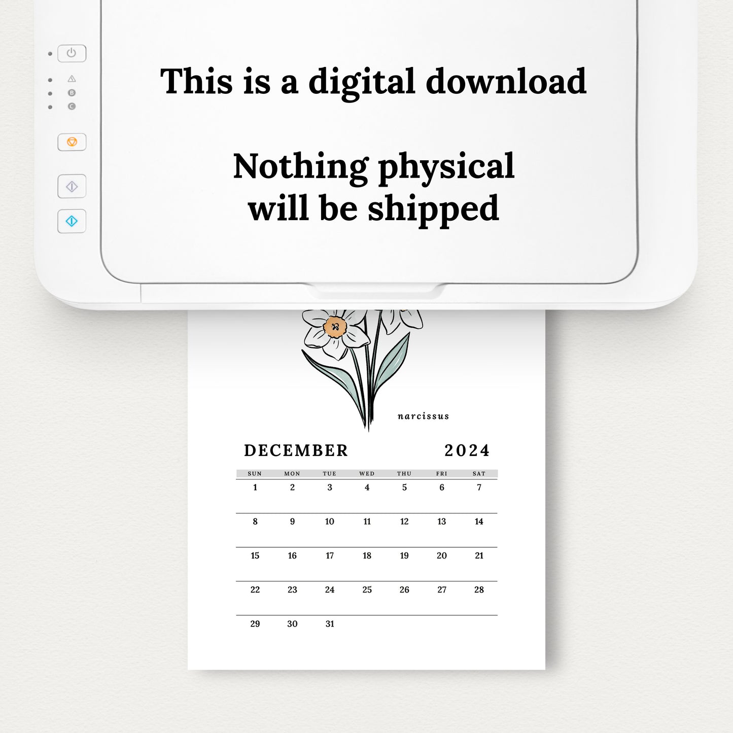 2024 Birth Flower + At A Glance Printable Calendar | Full Year 12 Months | Sunday & Monday Start Day | Digital Calendar