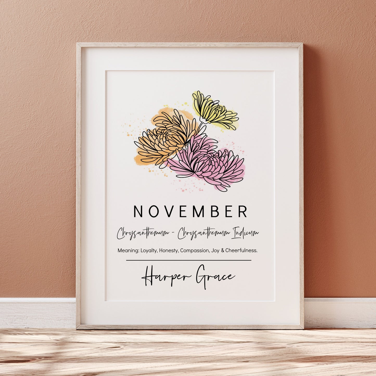 You Choose Birth Flower Personalized Name Unframed Art Print | Custom Gift for Birthdays | Nursery Wall Decor
