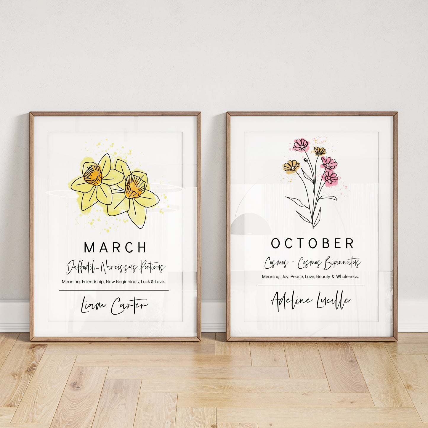 You Choose Birth Flower Personalized Name Unframed Art Print | Custom Gift for Birthdays | Nursery Wall Decor