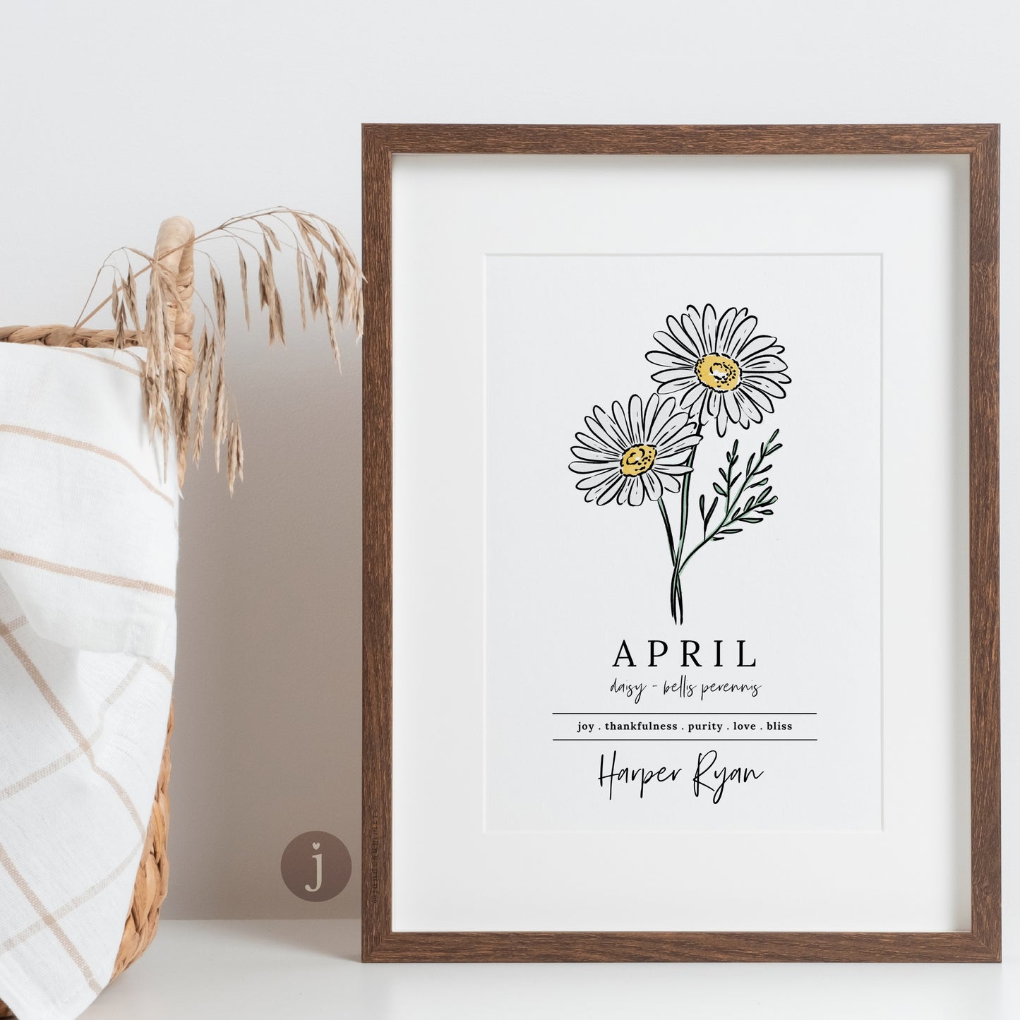 April Daisy Birth Flower Personalized Name Unframed Art Print | Custom Gift for Birthdays | Nursery Wall Decor | Floral Wall Decor