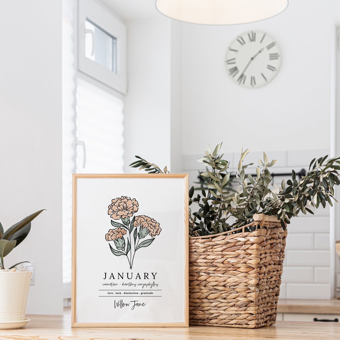 January Carnation Birth Flower Personalized Name Unframed Art Print | Gift for Birthdays | Nursery Wall Decor