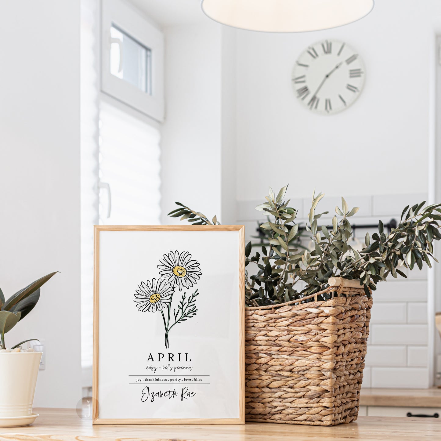 April Daisy Birth Flower Personalized Name Unframed Art Print | Custom Gift for Birthdays | Nursery Wall Decor | Floral Wall Decor