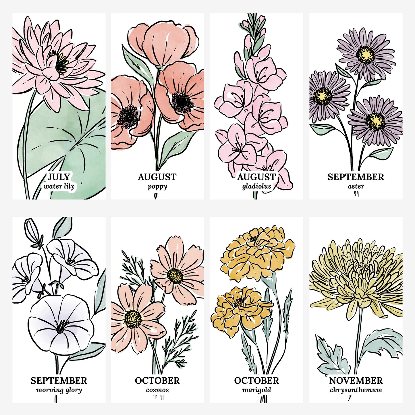 Personalized Birth Flower Family Garden 6 to 24 Names Unframed Art Print | Custom Gift For Grandma | Nature Inspired Gift