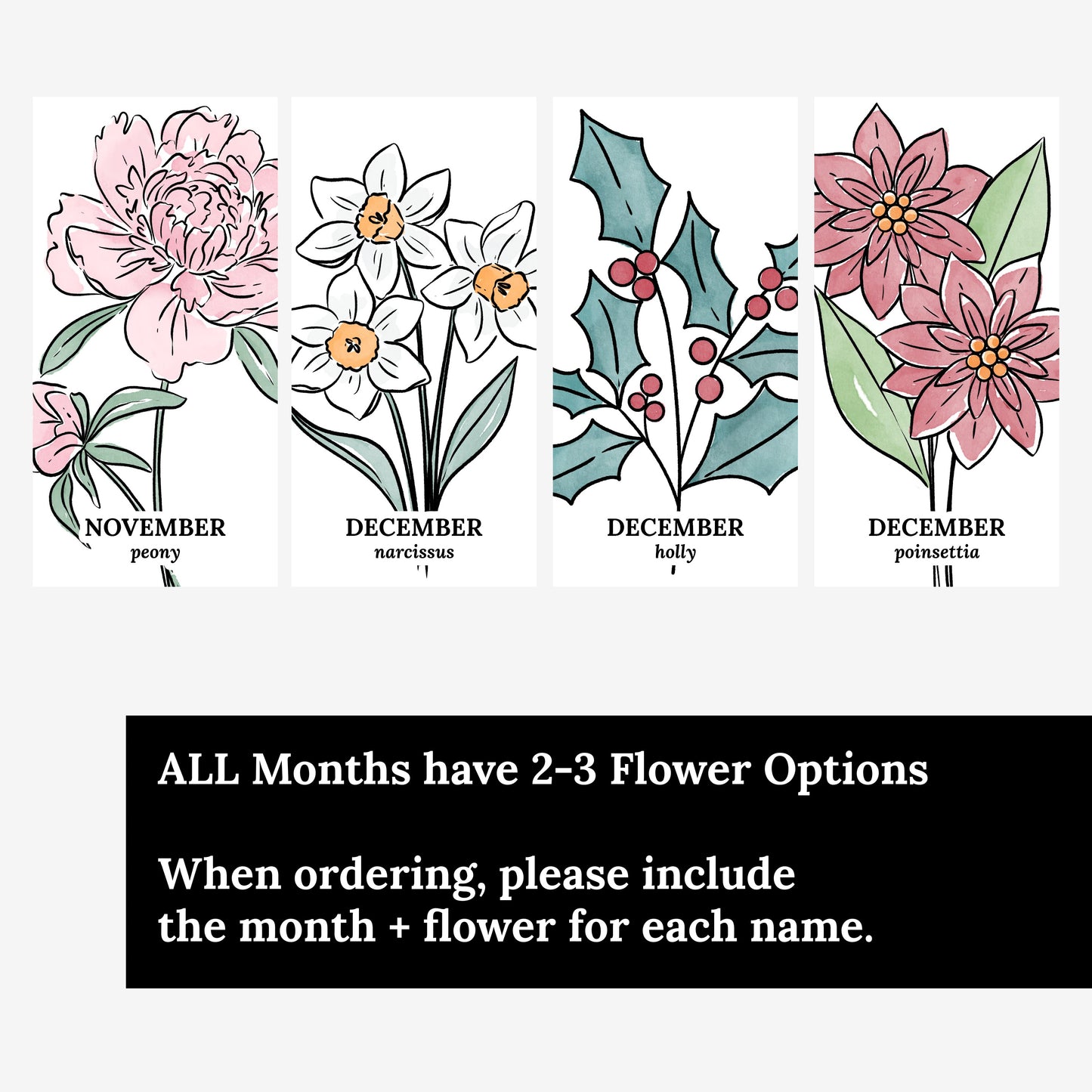 Personalized Birth Flower Family Garden 6 to 24 Names Unframed Art Print | Custom Gift For Grandma | Nature Inspired Gift