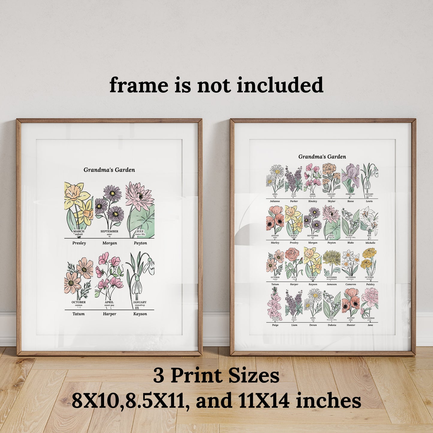 Personalized Birth Flower Family Garden 6 to 24 Names Unframed Art Print | Custom Gift For Grandma | Nature Inspired Gift